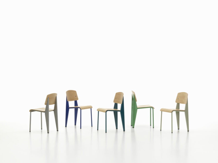 Standard chair bleu marcoule by Jean Prouvé Display Model 30% discount